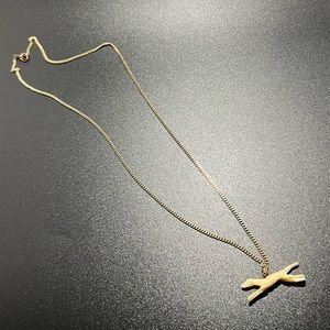 Vintage Celluloid Greyhound Charm on Long 26” Brass Tone Metal Chain